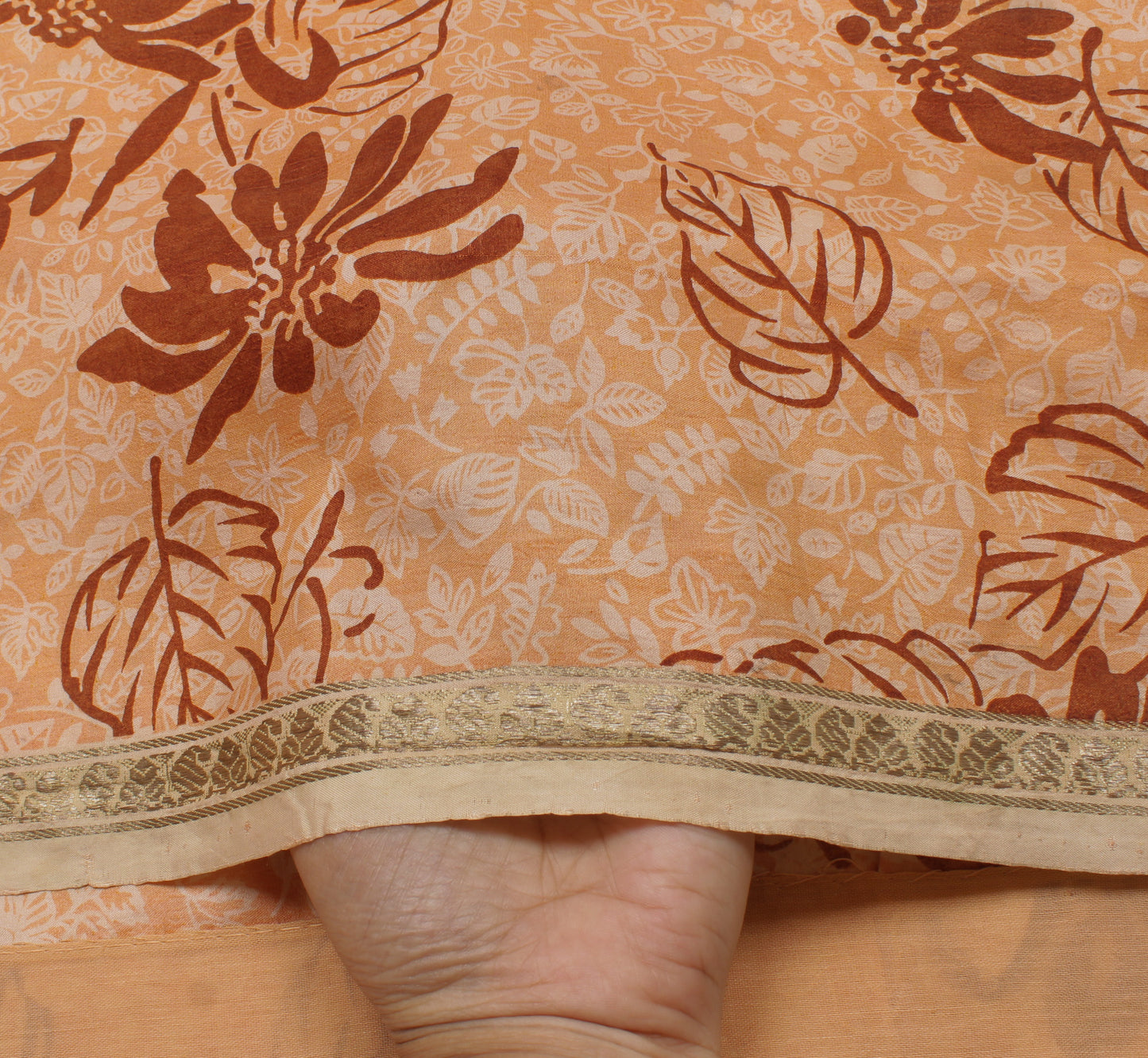 Sushila Vintage Peach Saree 100% Pure Silk Printed Floral Soft Craft Fabric