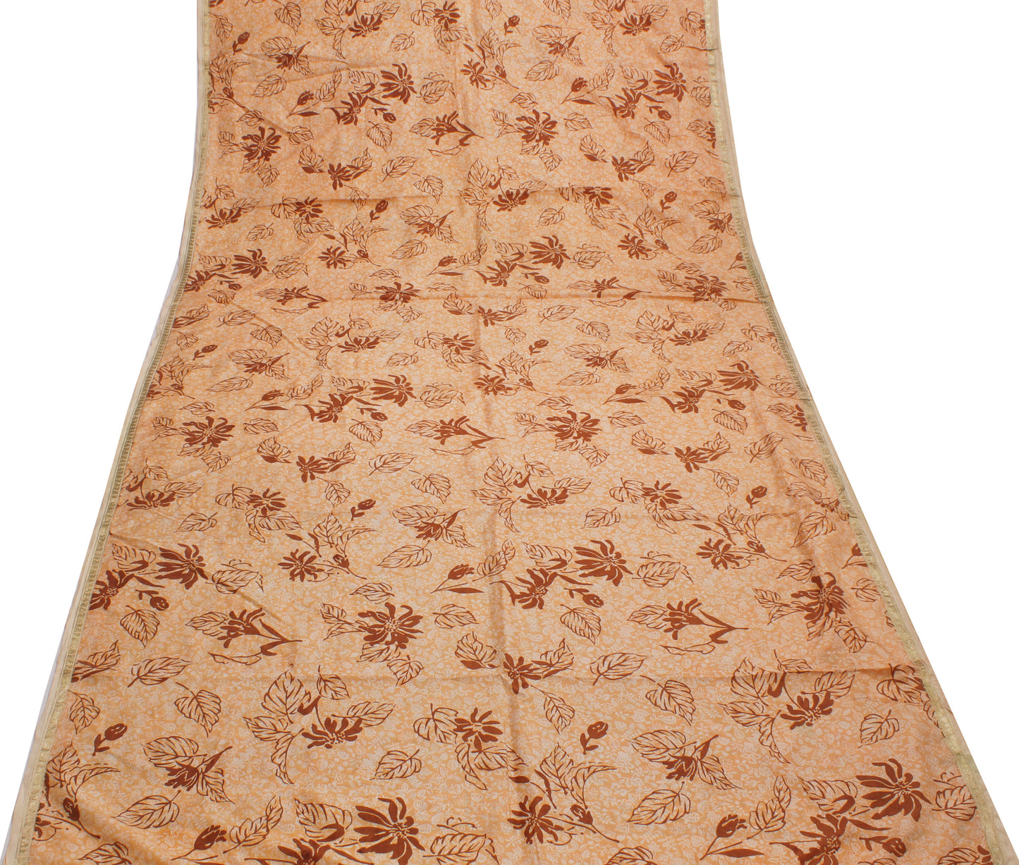 Sushila Vintage Peach Saree 100% Pure Silk Printed Floral Soft Craft Fabric