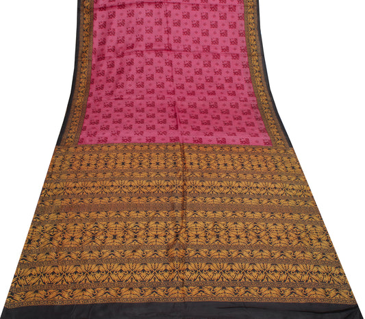 Sushila Vintage Pink Indian Saree 100% Pure Silk Printed Soft Craft Sari Fabric