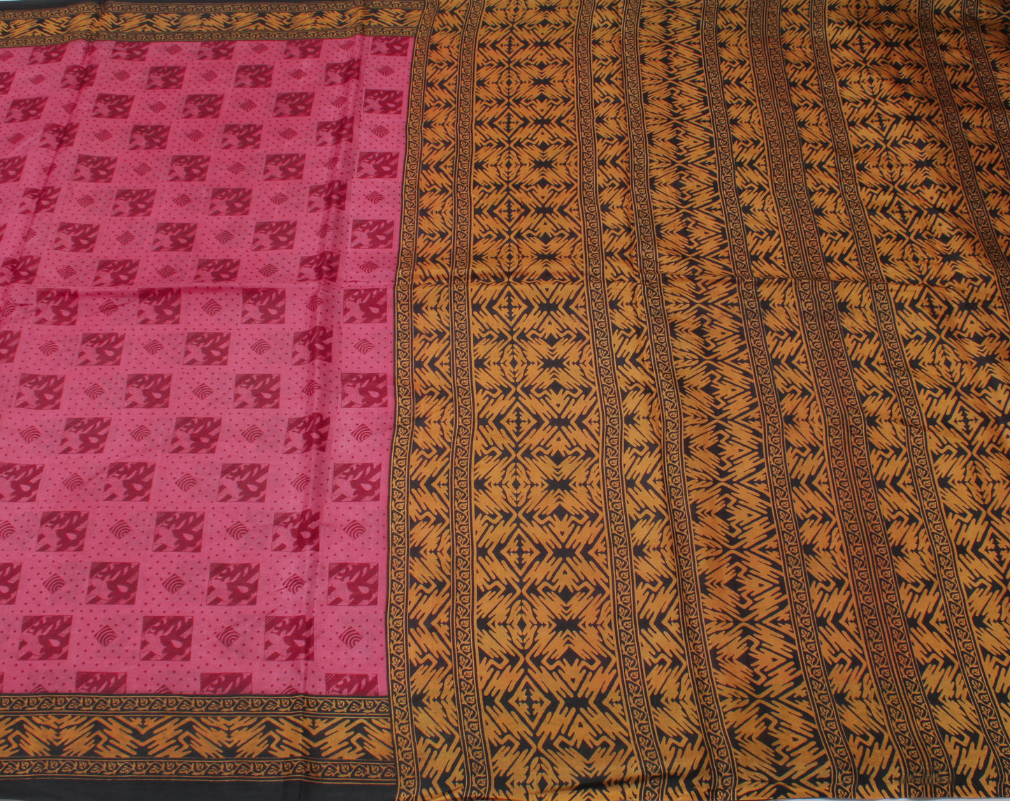 Sushila Vintage Pink Indian Saree 100% Pure Silk Printed Soft Craft Sari Fabric