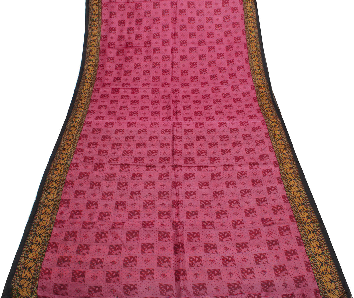 Sushila Vintage Pink Indian Saree 100% Pure Silk Printed Soft Craft Sari Fabric