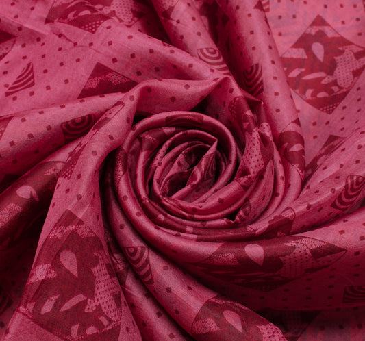 Sushila Vintage Pink Indian Saree 100% Pure Silk Printed Soft Craft Sari Fabric