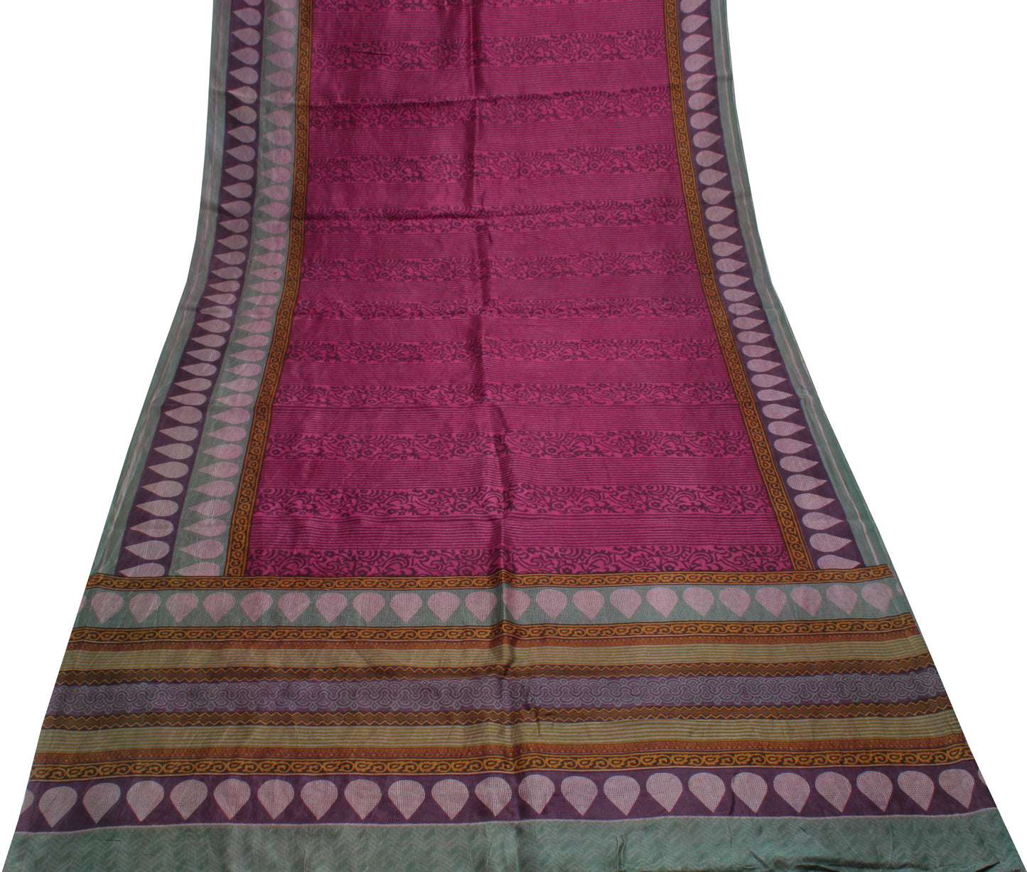 Sushila Vintage Pink Indian Saree 100% Pure Silk Printed  Soft Craft Fabric