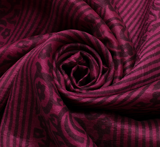 Sushila Vintage Pink Indian Saree 100% Pure Silk Printed  Soft Craft Fabric