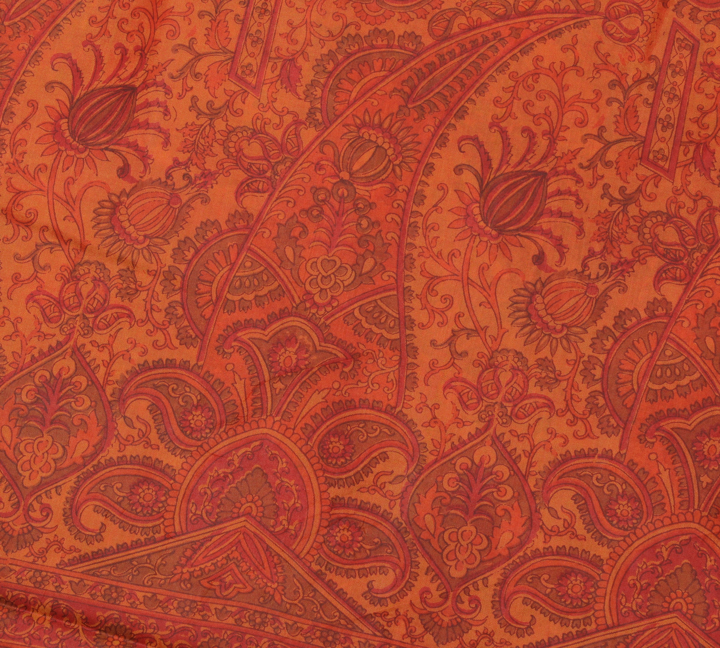 Sushila Vintage Rust Saree 100% Pure Silk Printed Floral Soft Craft 5 YD Fabric
