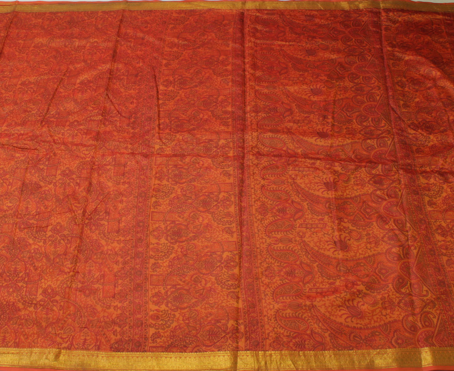 Sushila Vintage Rust Saree 100% Pure Silk Printed Floral Soft Craft 5 YD Fabric