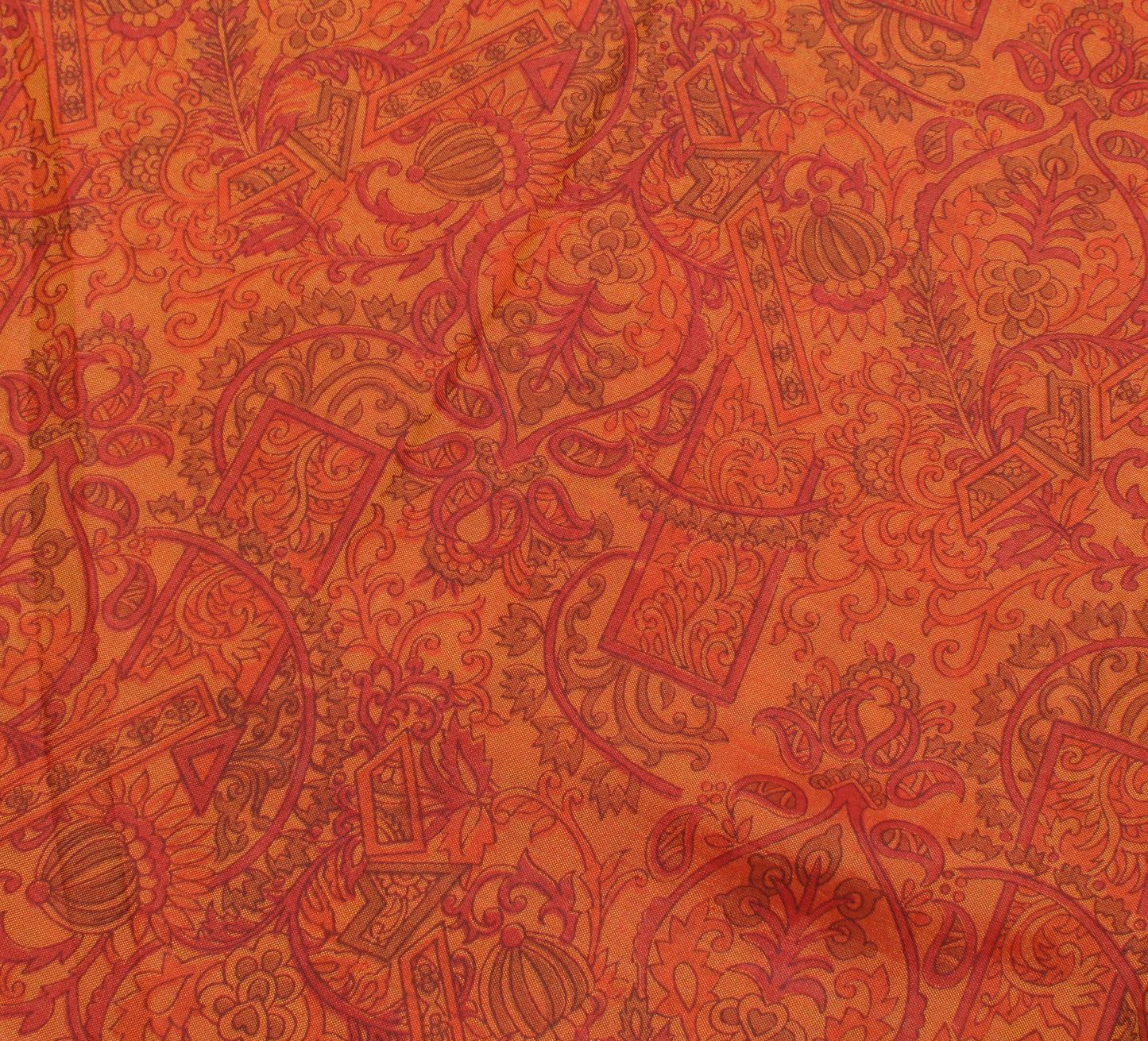 Sushila Vintage Rust Saree 100% Pure Silk Printed Floral Soft Craft 5 YD Fabric