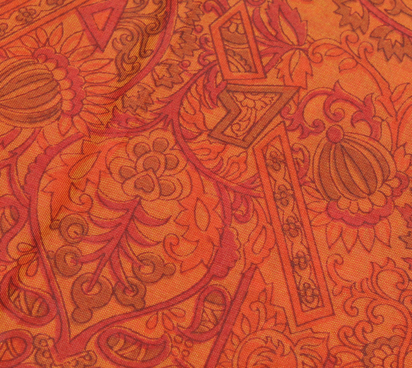 Sushila Vintage Rust Saree 100% Pure Silk Printed Floral Soft Craft 5 YD Fabric