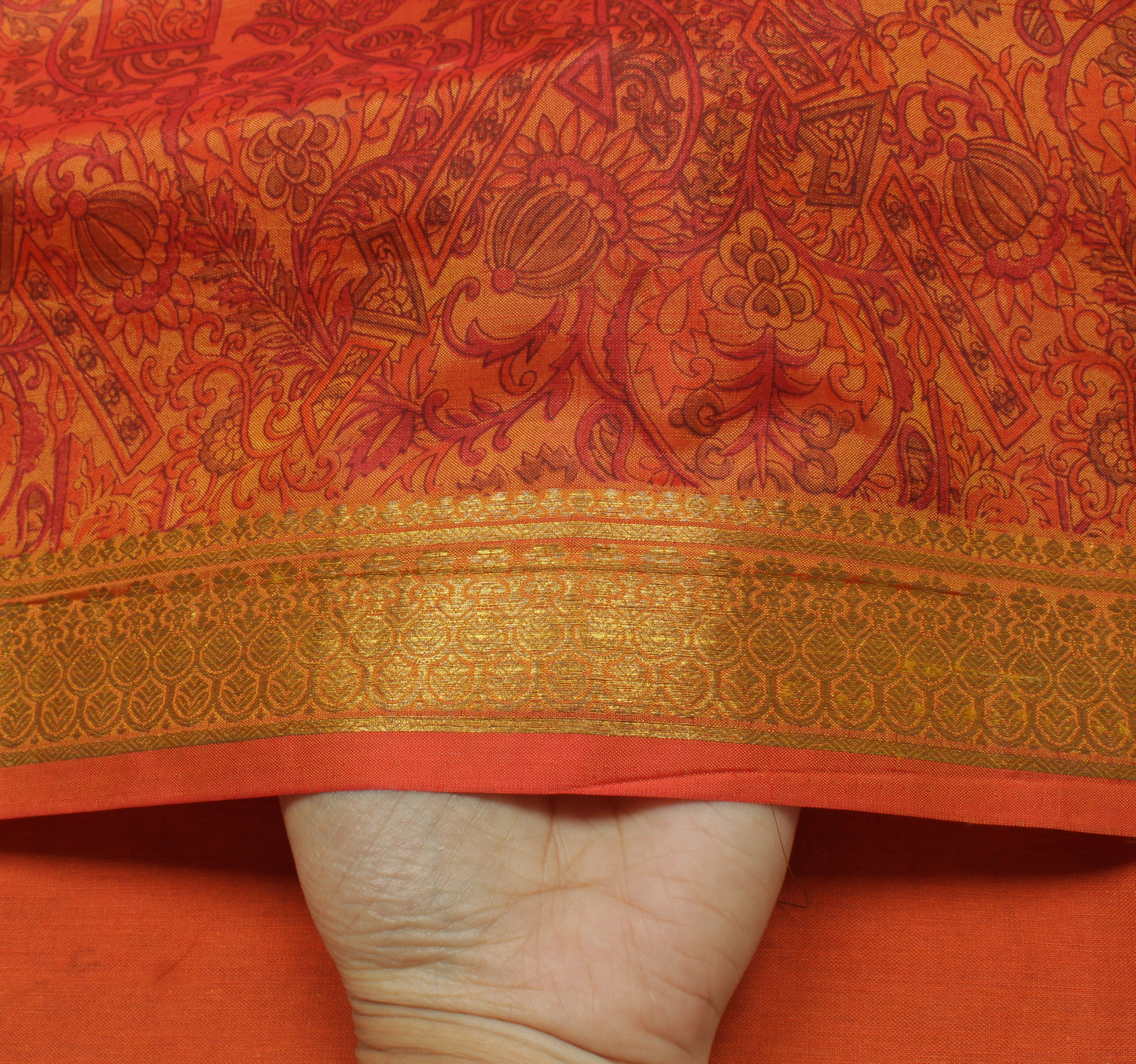 Sushila Vintage Rust Saree 100% Pure Silk Printed Floral Soft Craft 5 YD Fabric