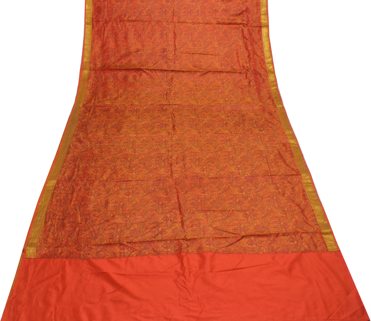 Sushila Vintage Rust Saree 100% Pure Silk Printed Floral Soft Craft 5 YD Fabric
