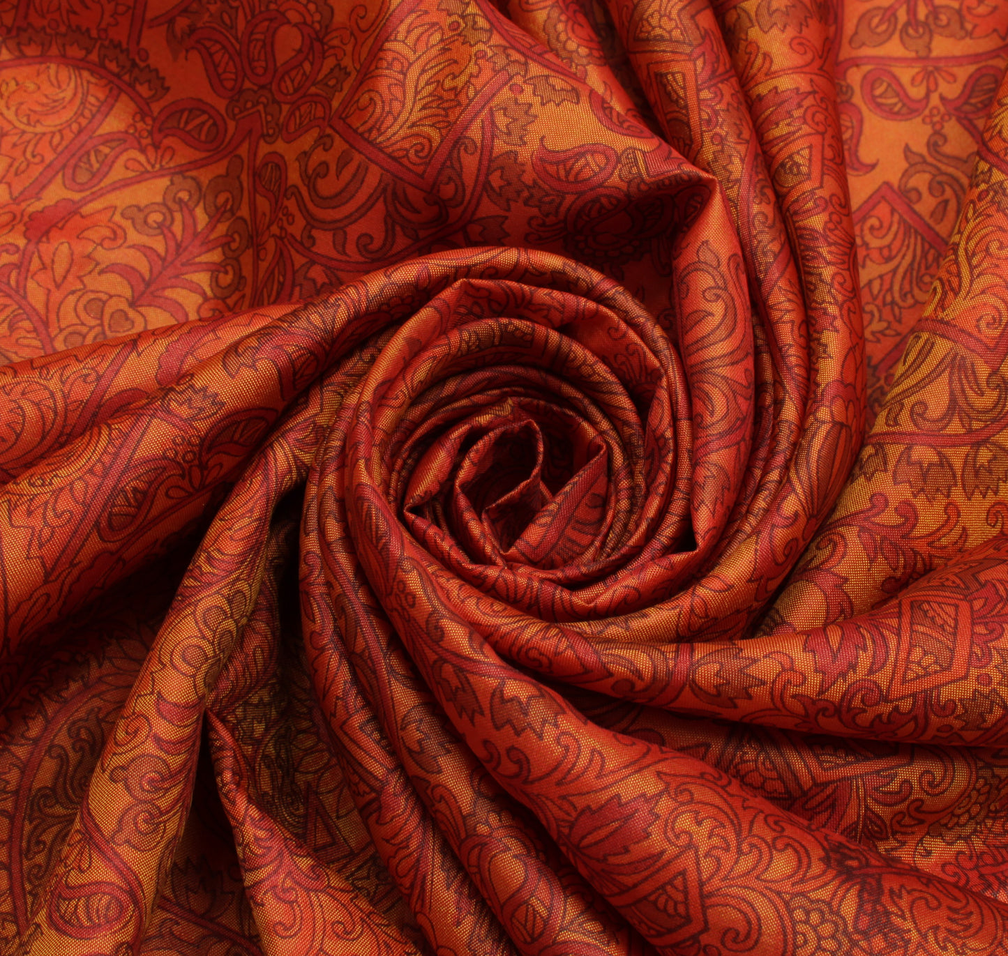 Sushila Vintage Rust Saree 100% Pure Silk Printed Floral Soft Craft 5 YD Fabric