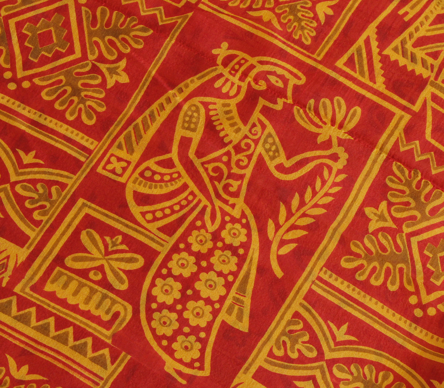 Sushila Vintage Mustard Saree 100% Pure Silk Printed Soft Craft 5 Yard Fabric
