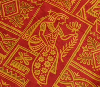 Sushila Vintage Mustard Saree 100% Pure Silk Printed Soft Craft 5 Yard Fabric