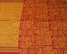 Sushila Vintage Mustard Saree 100% Pure Silk Printed Soft Craft 5 Yard Fabric