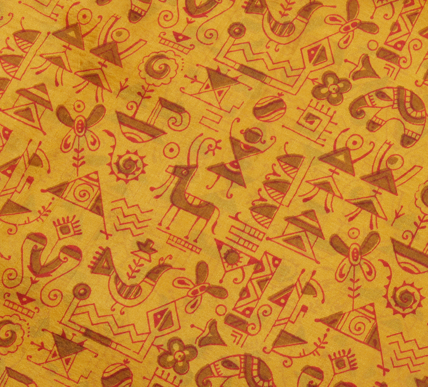 Sushila Vintage Mustard Saree 100% Pure Silk Printed Soft Craft 5 Yard Fabric
