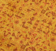 Sushila Vintage Mustard Saree 100% Pure Silk Printed Soft Craft 5 Yard Fabric