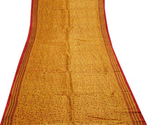 Sushila Vintage Mustard Saree 100% Pure Silk Printed Soft Craft 5 Yard Fabric