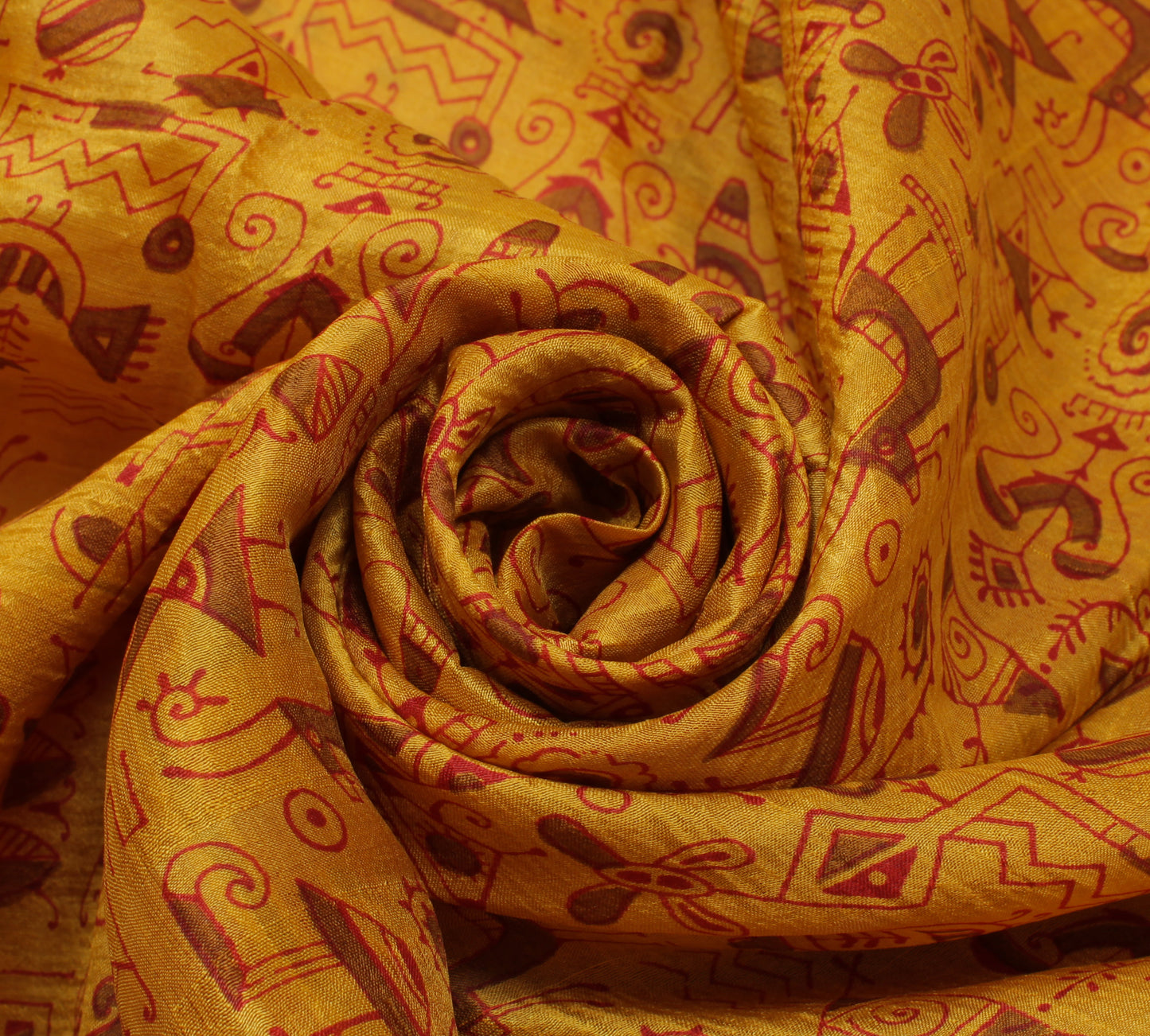 Sushila Vintage Mustard Saree 100% Pure Silk Printed Soft Craft 5 Yard Fabric