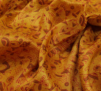 Sushila Vintage Mustard Saree 100% Pure Silk Printed Soft Craft 5 Yard Fabric