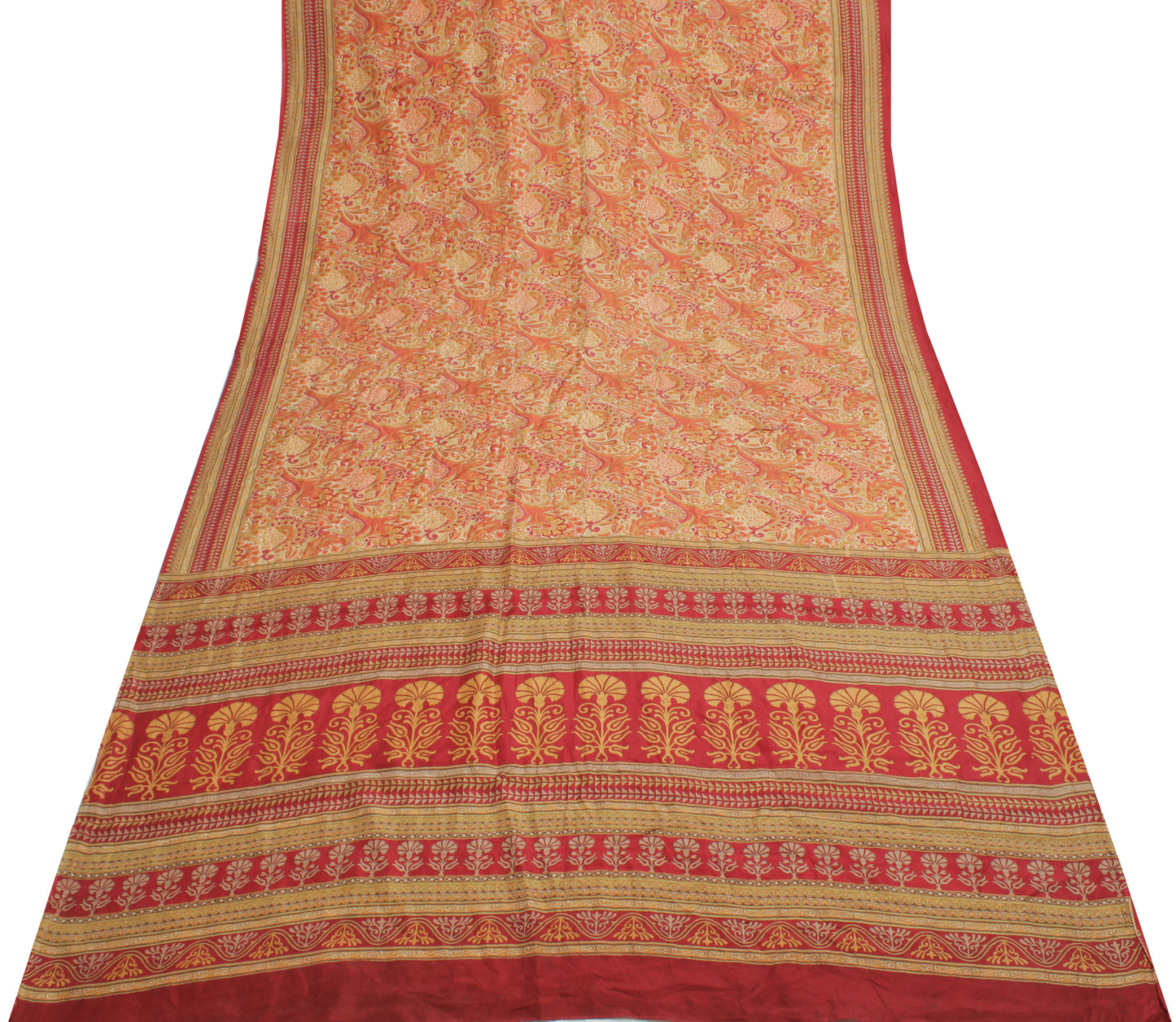 Sushila Vintage Indian Saree 100% Pure Silk Printed Floral Soft Craft Fabric