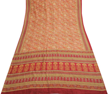 Sushila Vintage Indian Saree 100% Pure Silk Printed Floral Soft Craft Fabric