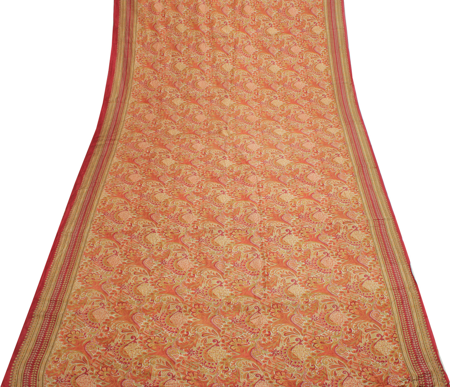 Sushila Vintage Indian Saree 100% Pure Silk Printed Floral Soft Craft Fabric