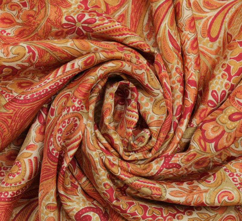 Sushila Vintage Indian Saree 100% Pure Silk Printed Floral Soft Craft Fabric