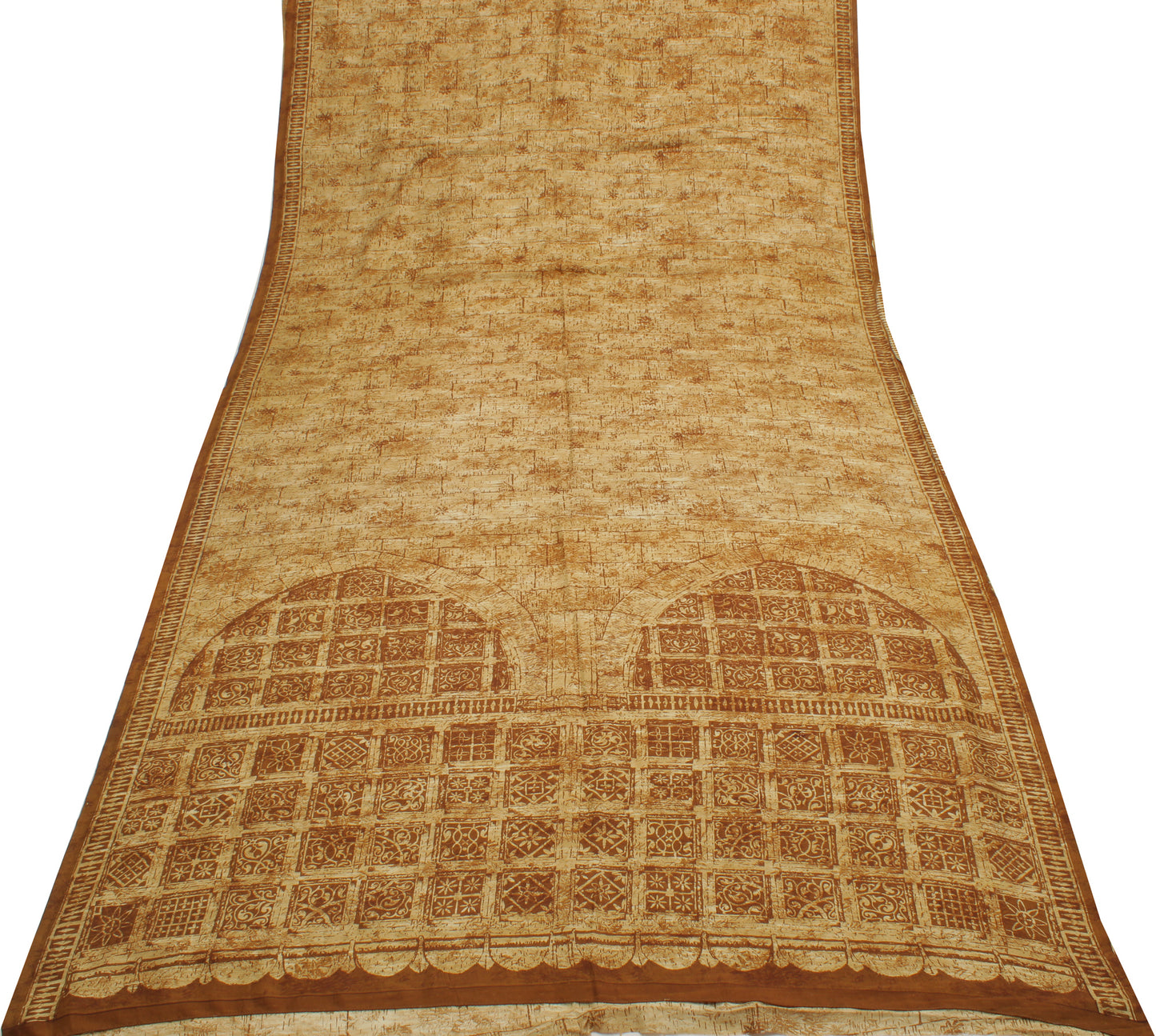 Sushila Vintage Brown Saree 100% Pure Silk Printed Soft Craft 5 Yard Fabric