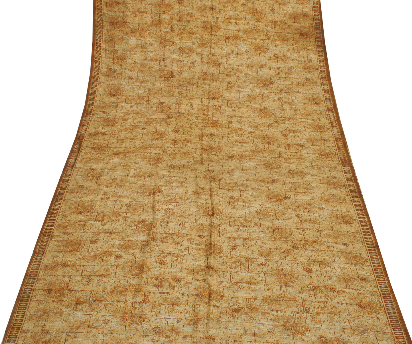 Sushila Vintage Brown Saree 100% Pure Silk Printed Soft Craft 5 Yard Fabric
