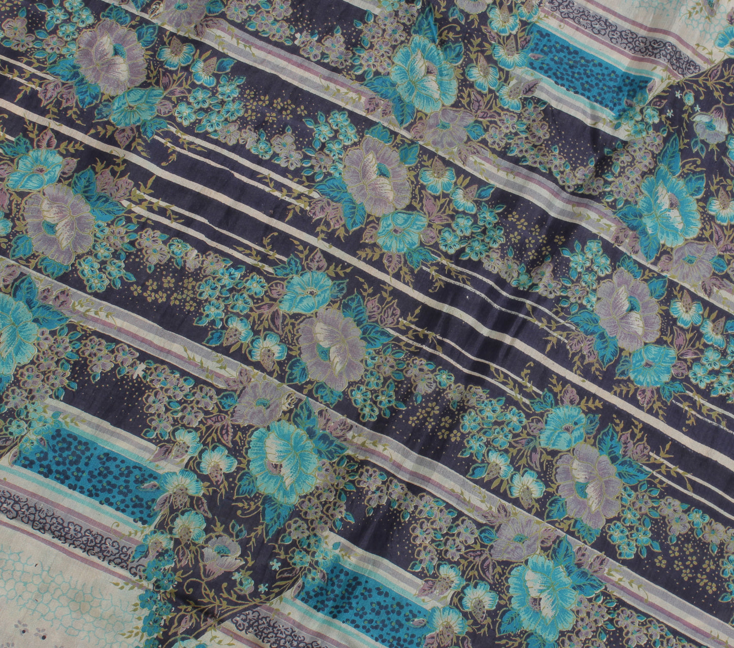Sushila Vintage Blue Saree 100% Pure Silk Printed Floral Soft Craft 5 YD Fabric