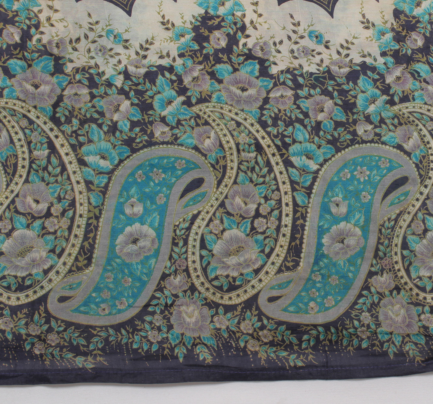 Sushila Vintage Blue Saree 100% Pure Silk Printed Floral Soft Craft 5 YD Fabric