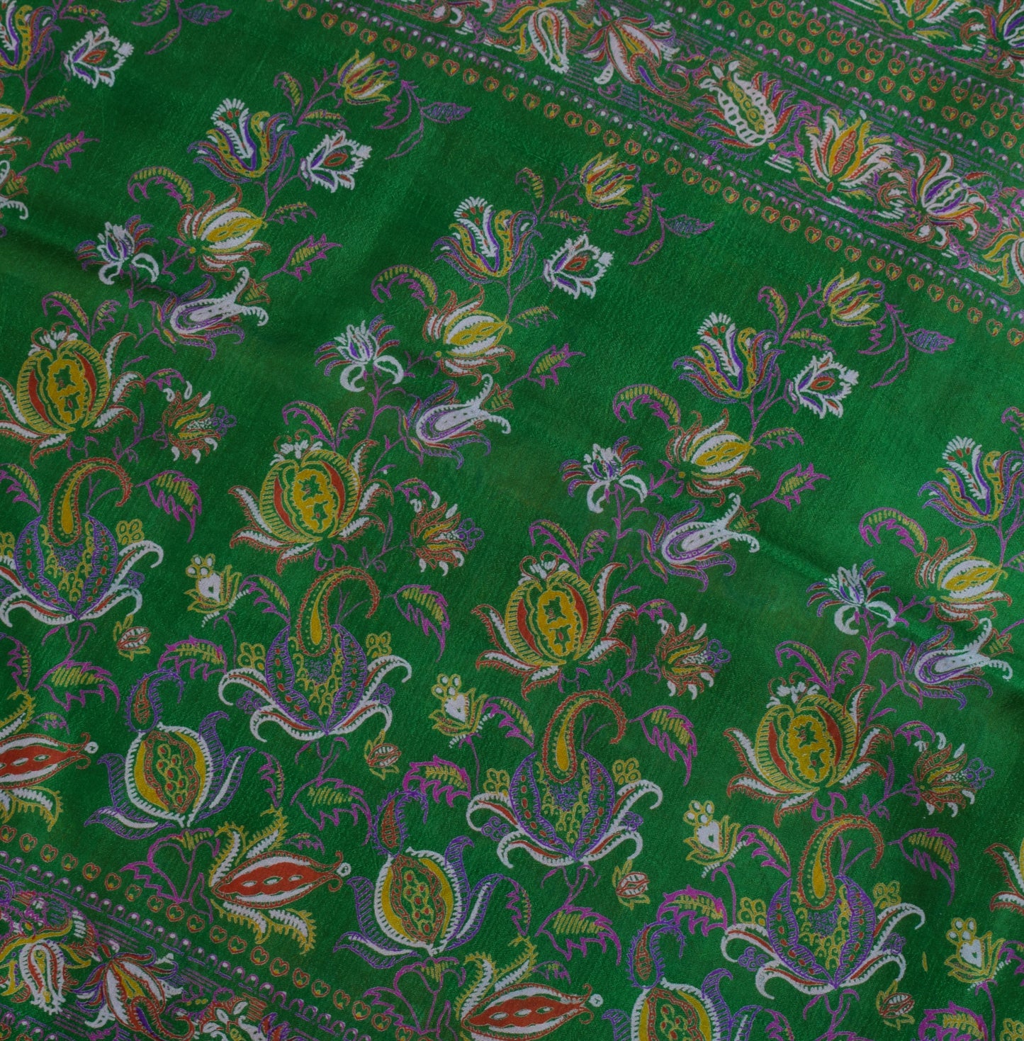 Sushila Vintage Orange Saree 100% Pure Silk Printed Floral Soft Craft Fabric