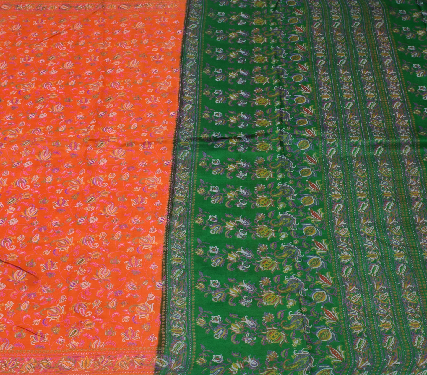 Sushila Vintage Orange Saree 100% Pure Silk Printed Floral Soft Craft Fabric