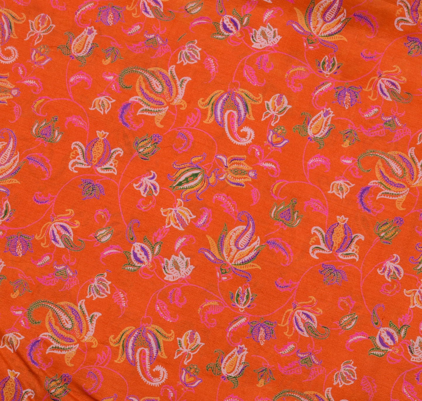 Sushila Vintage Orange Saree 100% Pure Silk Printed Floral Soft Craft Fabric