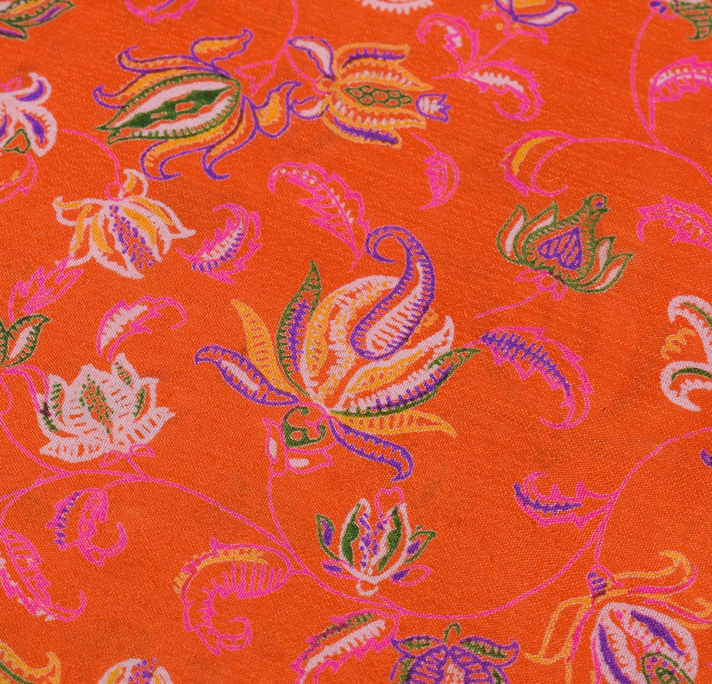 Sushila Vintage Orange Saree 100% Pure Silk Printed Floral Soft Craft Fabric