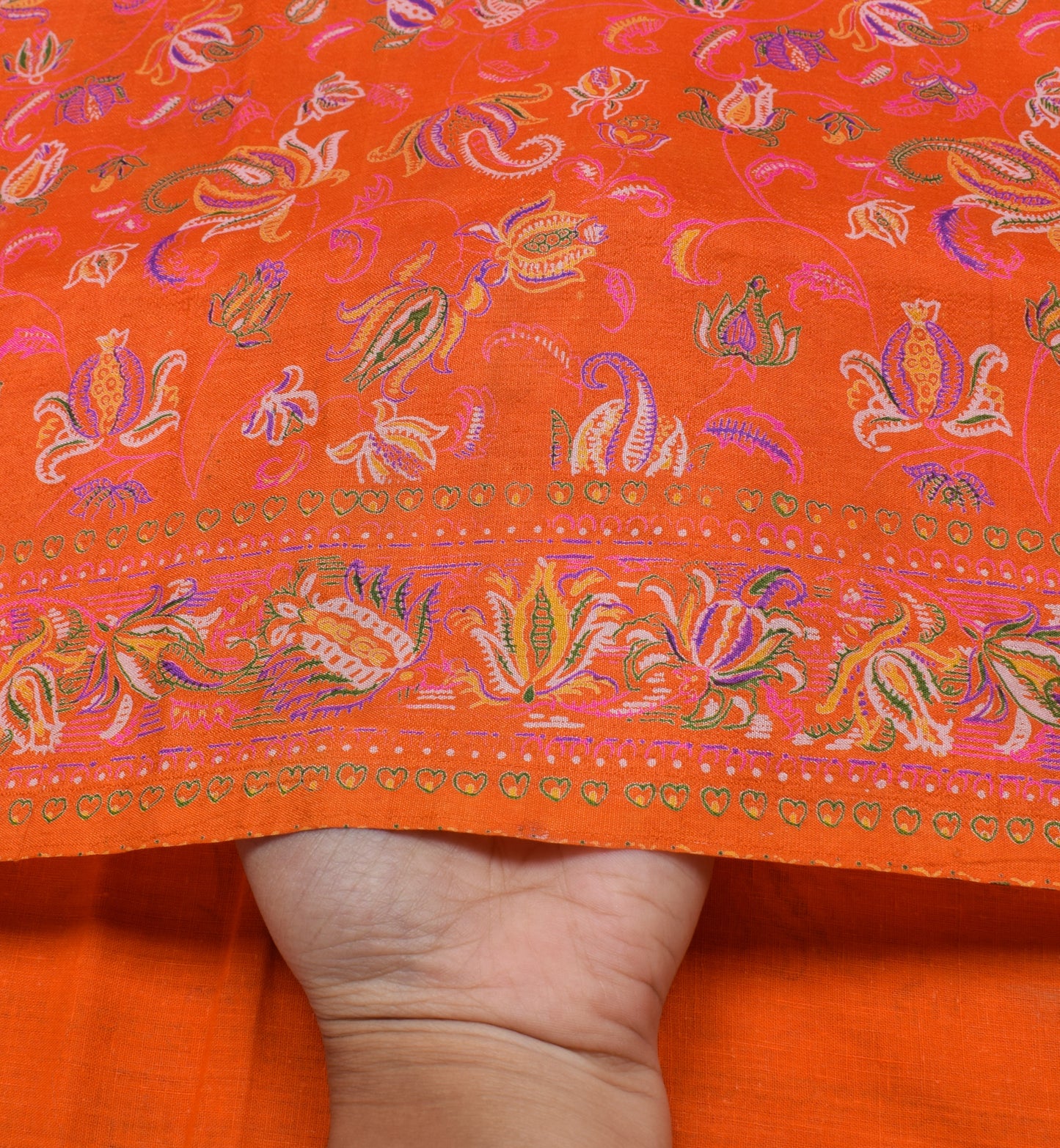 Sushila Vintage Orange Saree 100% Pure Silk Printed Floral Soft Craft Fabric