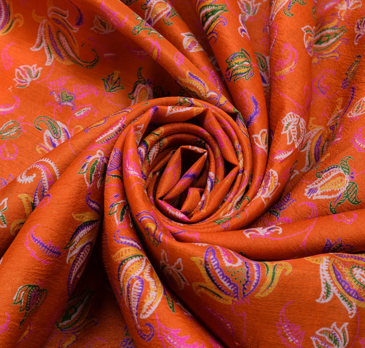Sushila Vintage Orange Saree 100% Pure Silk Printed Floral Soft Craft Fabric