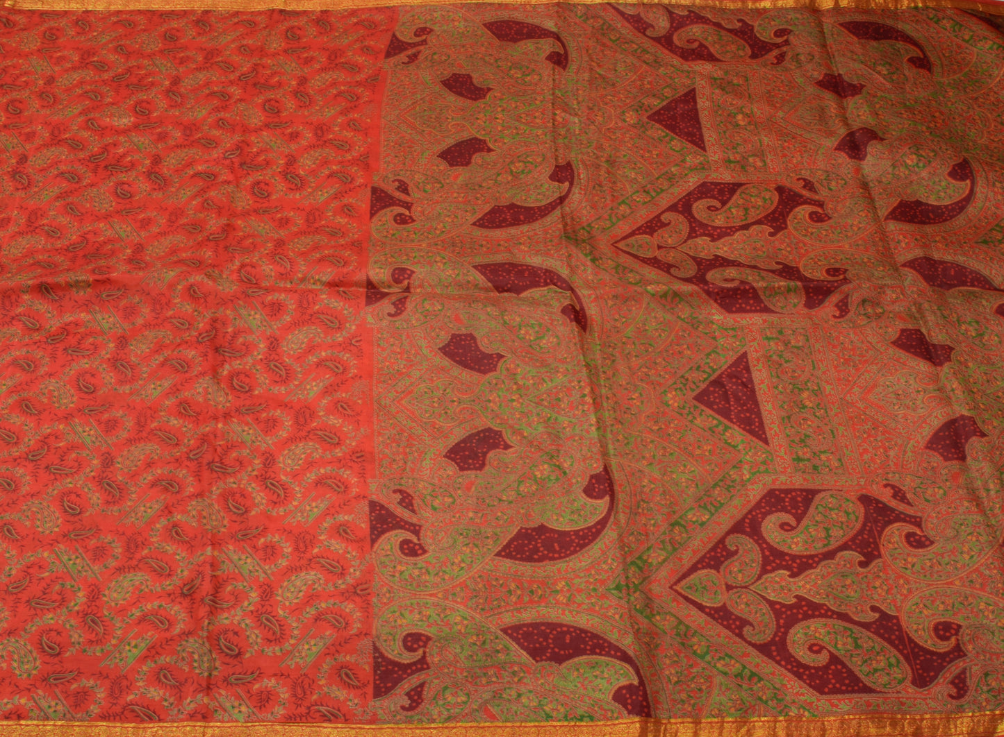Sushila Vintage Orange Saree 100% Pure Silk Printed Paisley Soft Craft Fabric