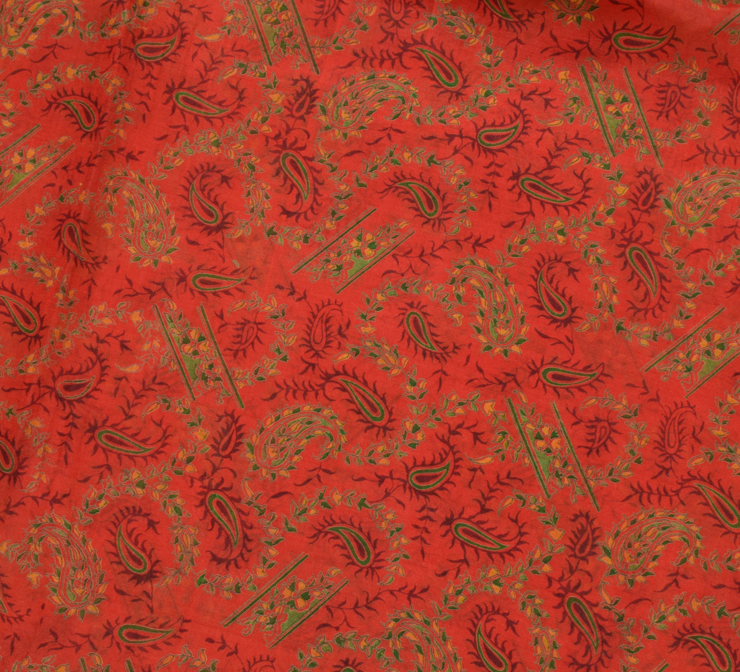 Sushila Vintage Orange Saree 100% Pure Silk Printed Paisley Soft Craft Fabric