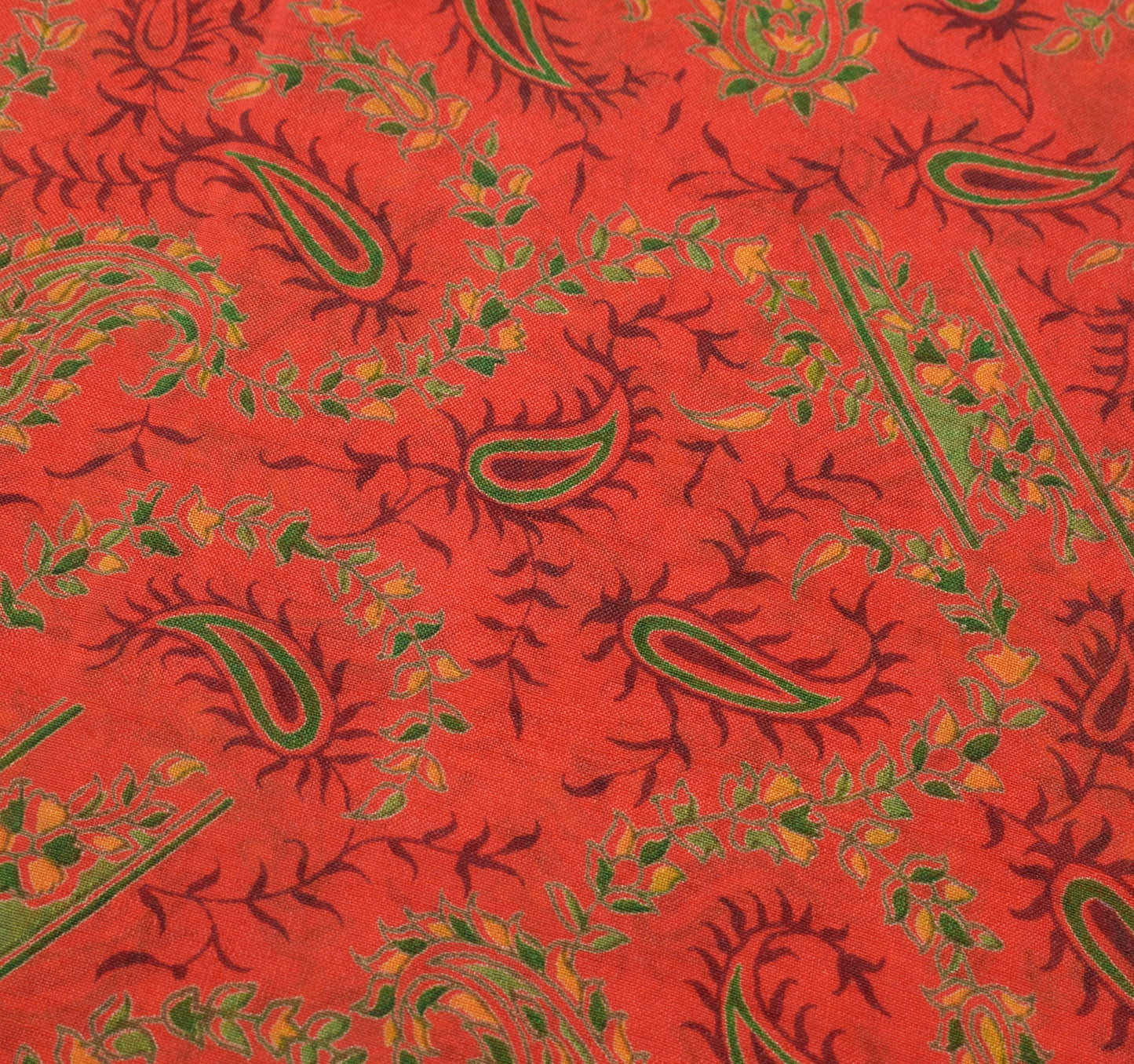 Sushila Vintage Orange Saree 100% Pure Silk Printed Paisley Soft Craft Fabric