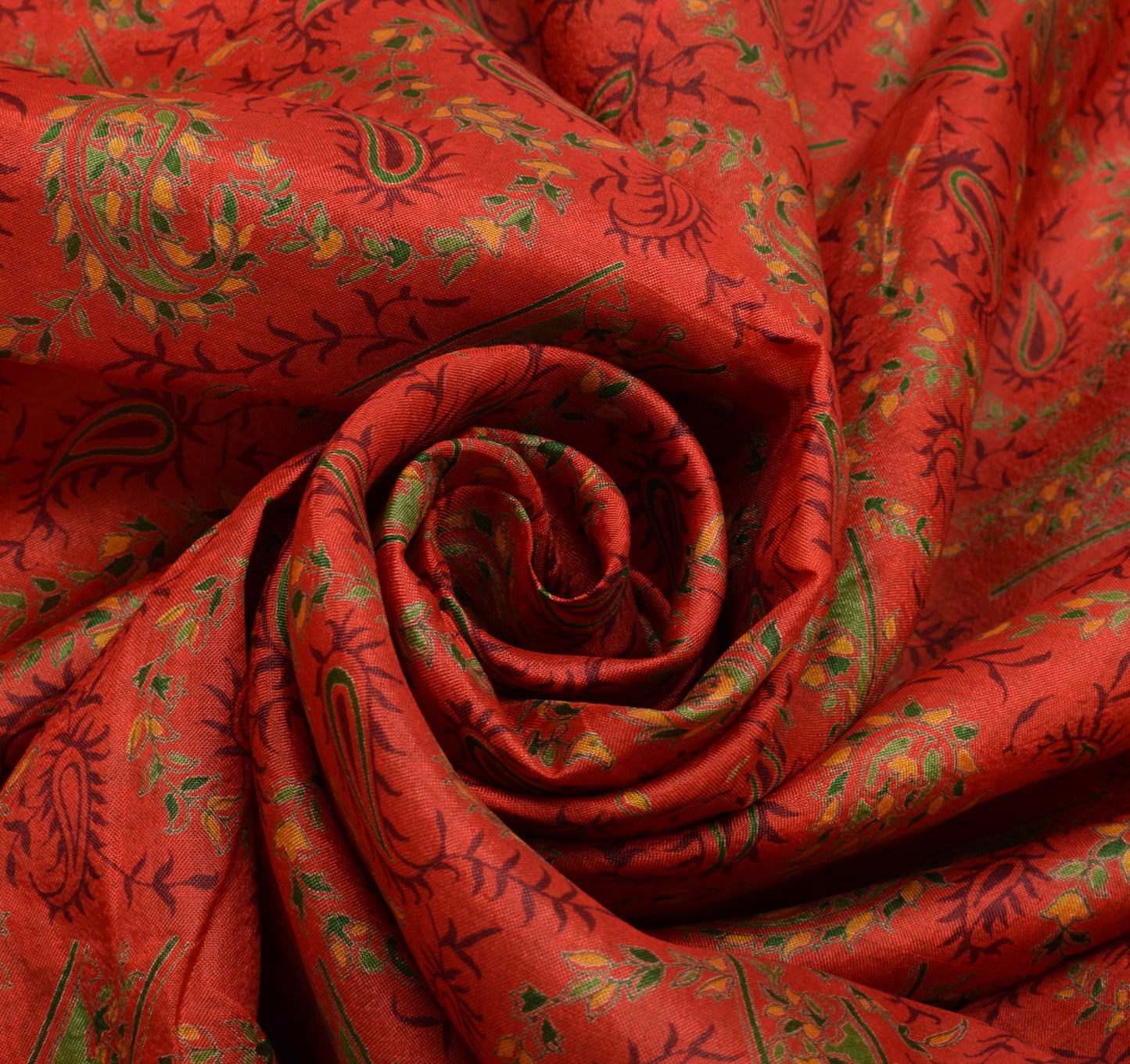 Sushila Vintage Orange Saree 100% Pure Silk Printed Paisley Soft Craft Fabric