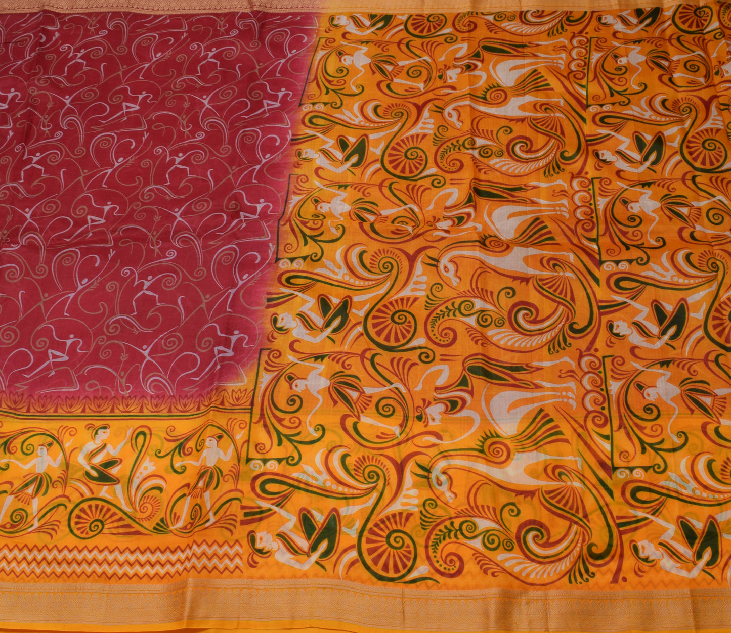 Sushila Vintage Red Indian Saree 100% Pure Silk Printed Soft Craft Fabric