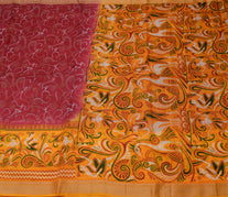 Sushila Vintage Red Indian Saree 100% Pure Silk Printed Soft Craft Fabric