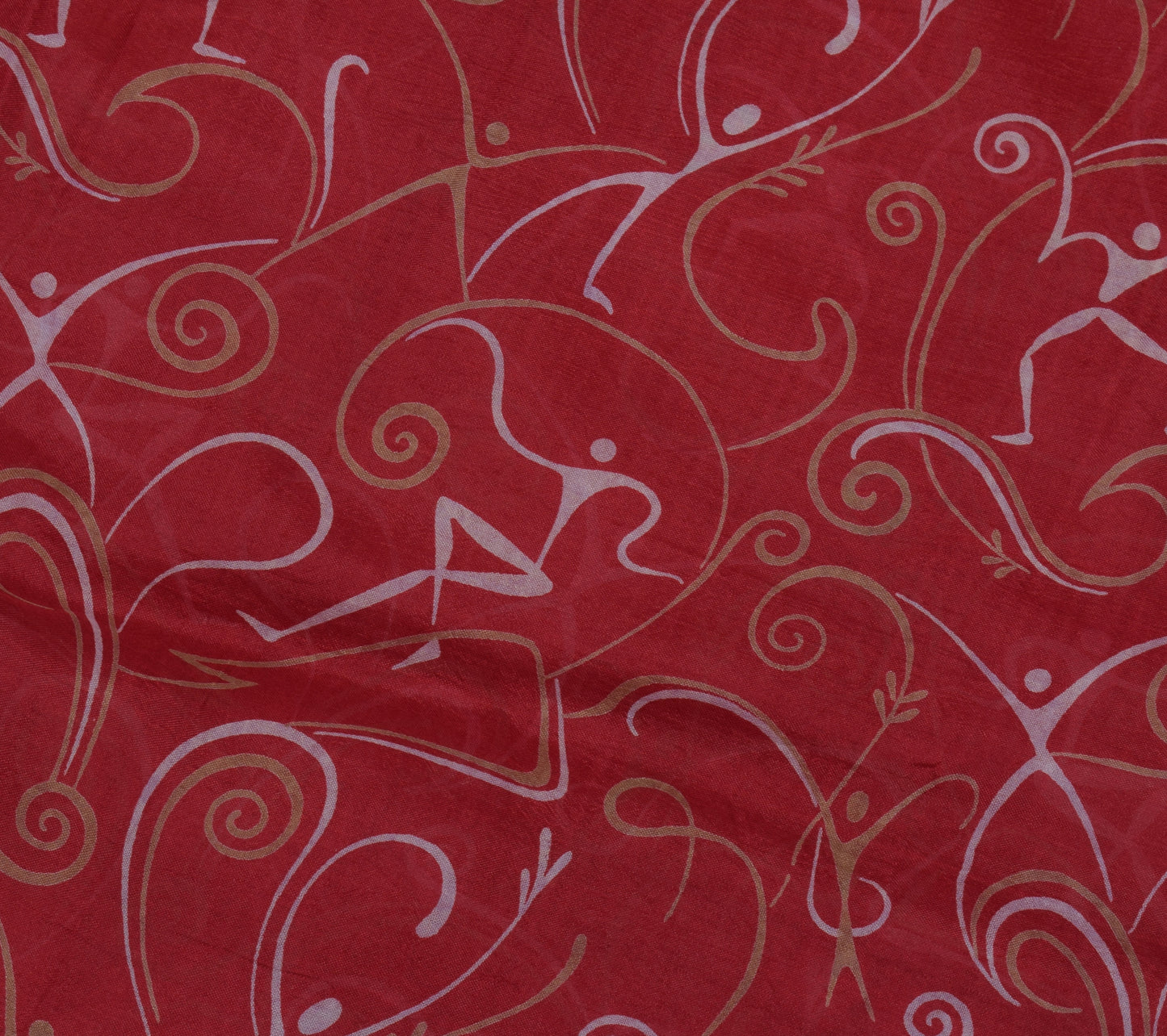 Sushila Vintage Red Indian Saree 100% Pure Silk Printed Soft Craft Fabric
