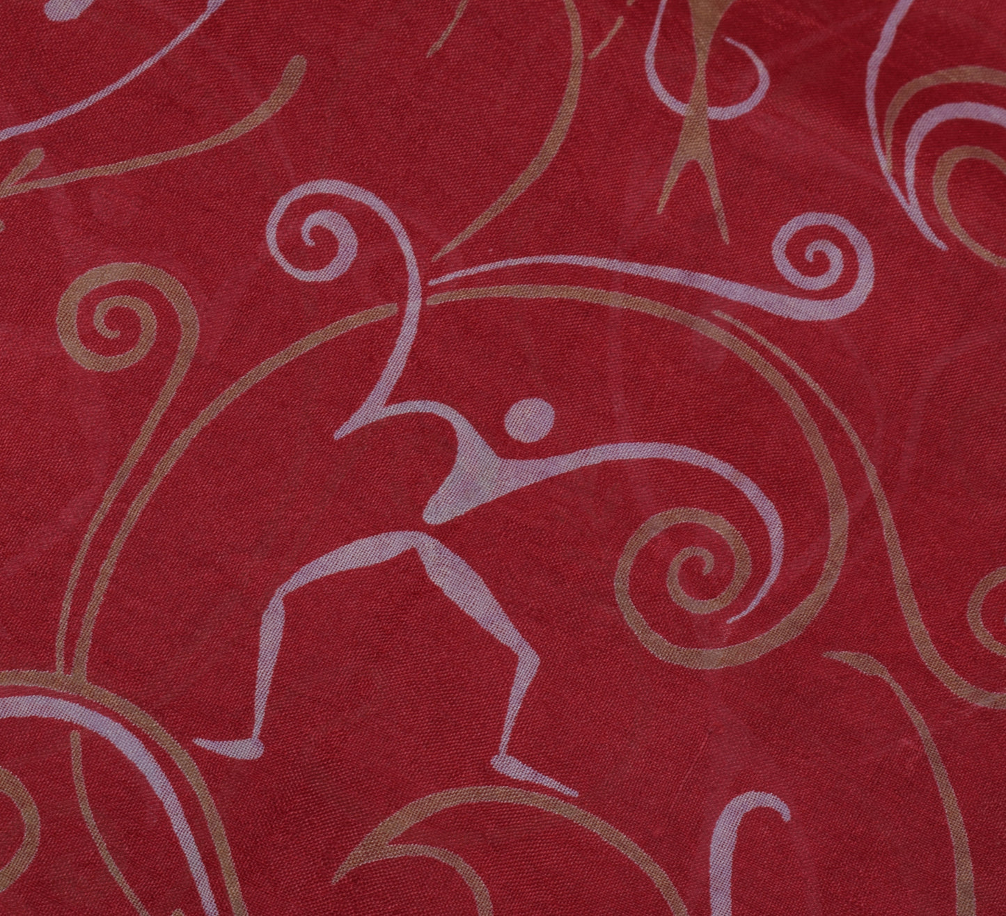 Sushila Vintage Red Indian Saree 100% Pure Silk Printed Soft Craft Fabric