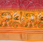 Sushila Vintage Red Indian Saree 100% Pure Silk Printed Soft Craft Fabric