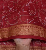 Sushila Vintage Red Indian Saree 100% Pure Silk Printed Soft Craft Fabric