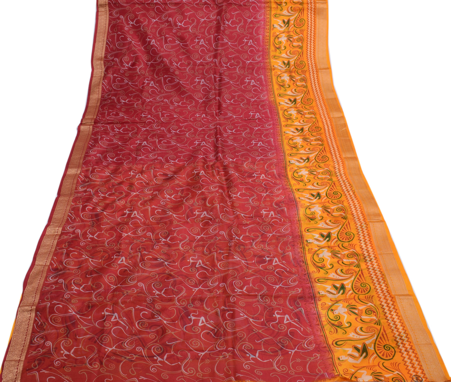 Sushila Vintage Red Indian Saree 100% Pure Silk Printed Soft Craft Fabric