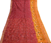 Sushila Vintage Red Indian Saree 100% Pure Silk Printed Soft Craft Fabric