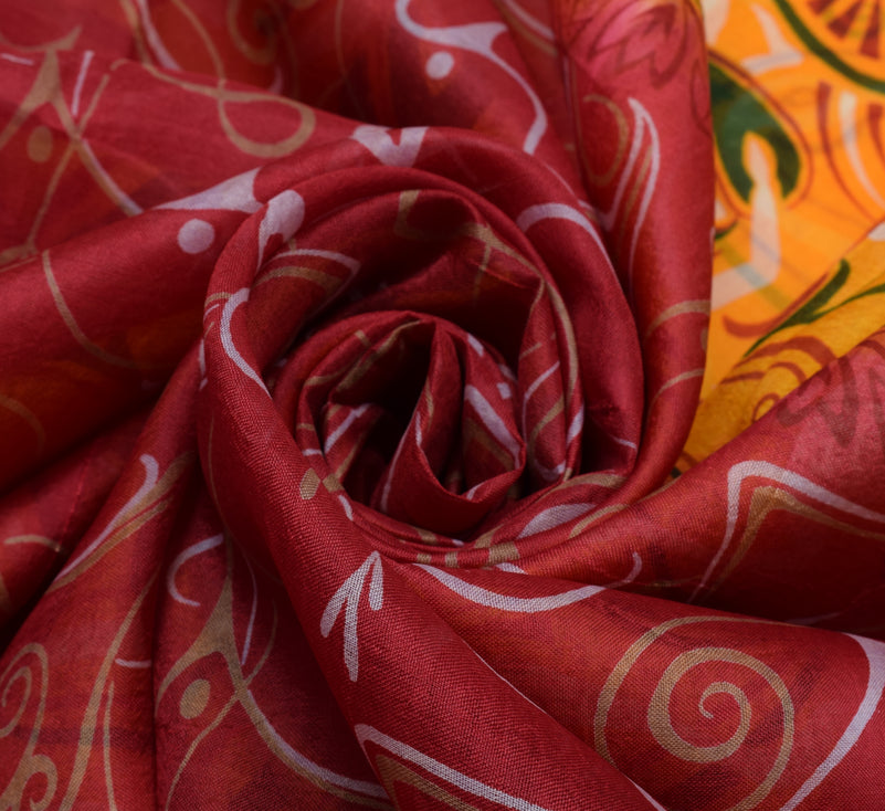 Sushila Vintage Red Indian Saree 100% Pure Silk Printed Soft Craft Fabric